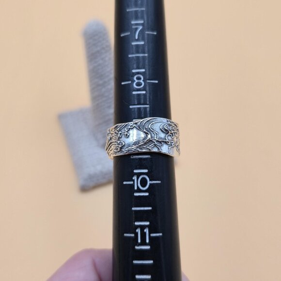 Size 9 Sterling Silver Single Unique Landscape Design Band Ring A5193 - Picture 7 of 9